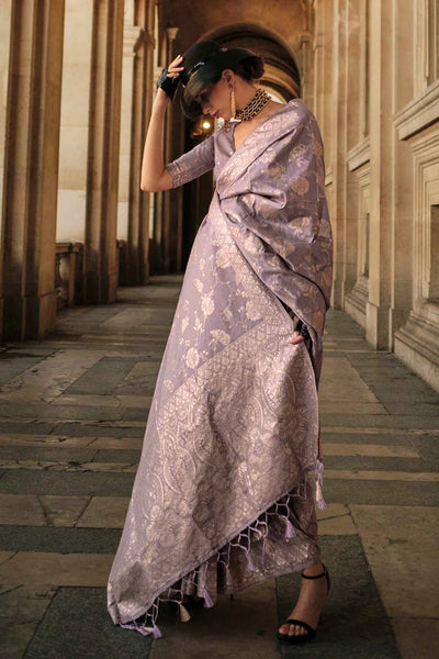 Buy Kasia Silk Lavender Floral One Minute Saree Online - One Minute Saree