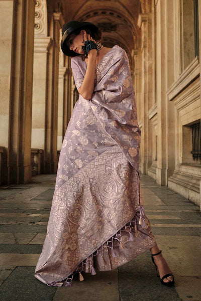 Shop Kasia Silk Lavender Floral One Minute Saree at best offer at our  Store - One Minute Saree