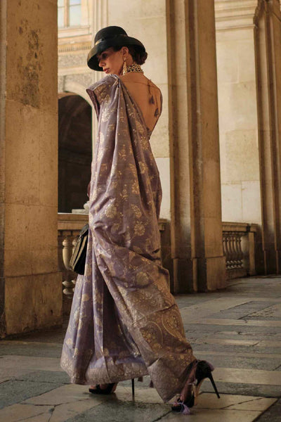 Buy Kasia Silk Lavender Floral One Minute Saree Online