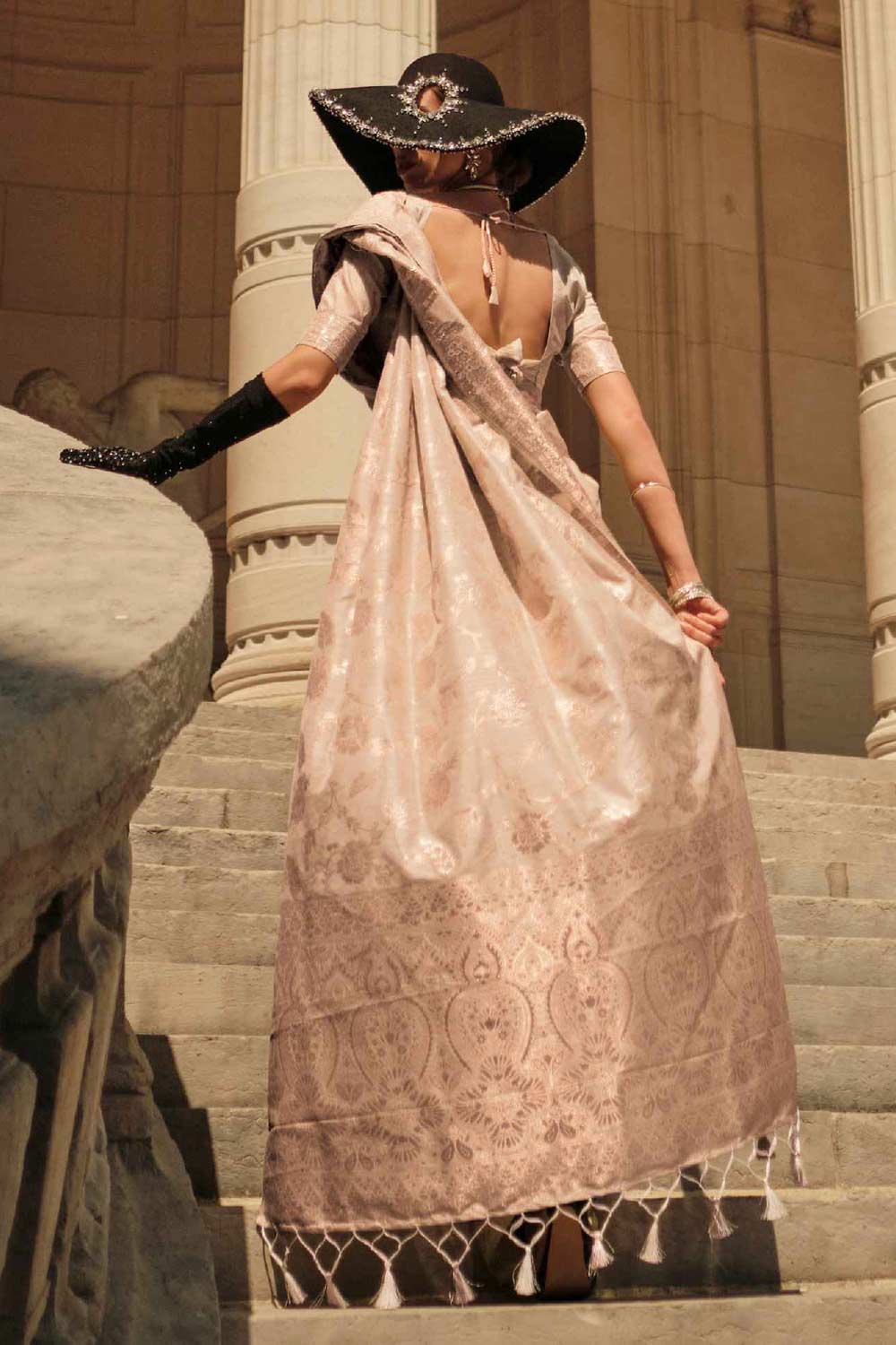 Shop Kasia Silk Beige Floral One Minute Saree at best offer at our  Store - One Minute Saree