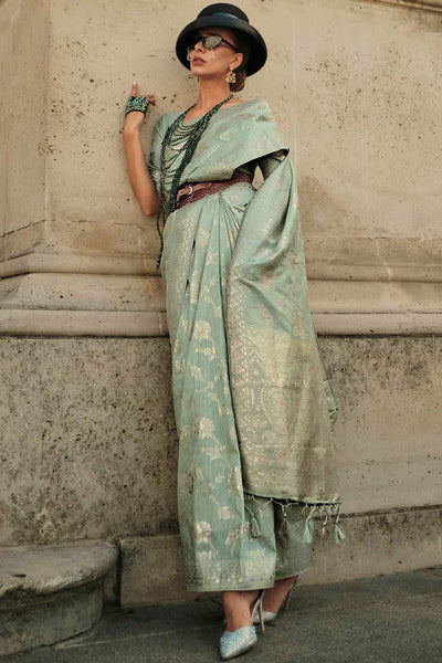 Shop Kasia Silk Light-Green Floral One Minute Saree at best offer at our  Store - One Minute Saree