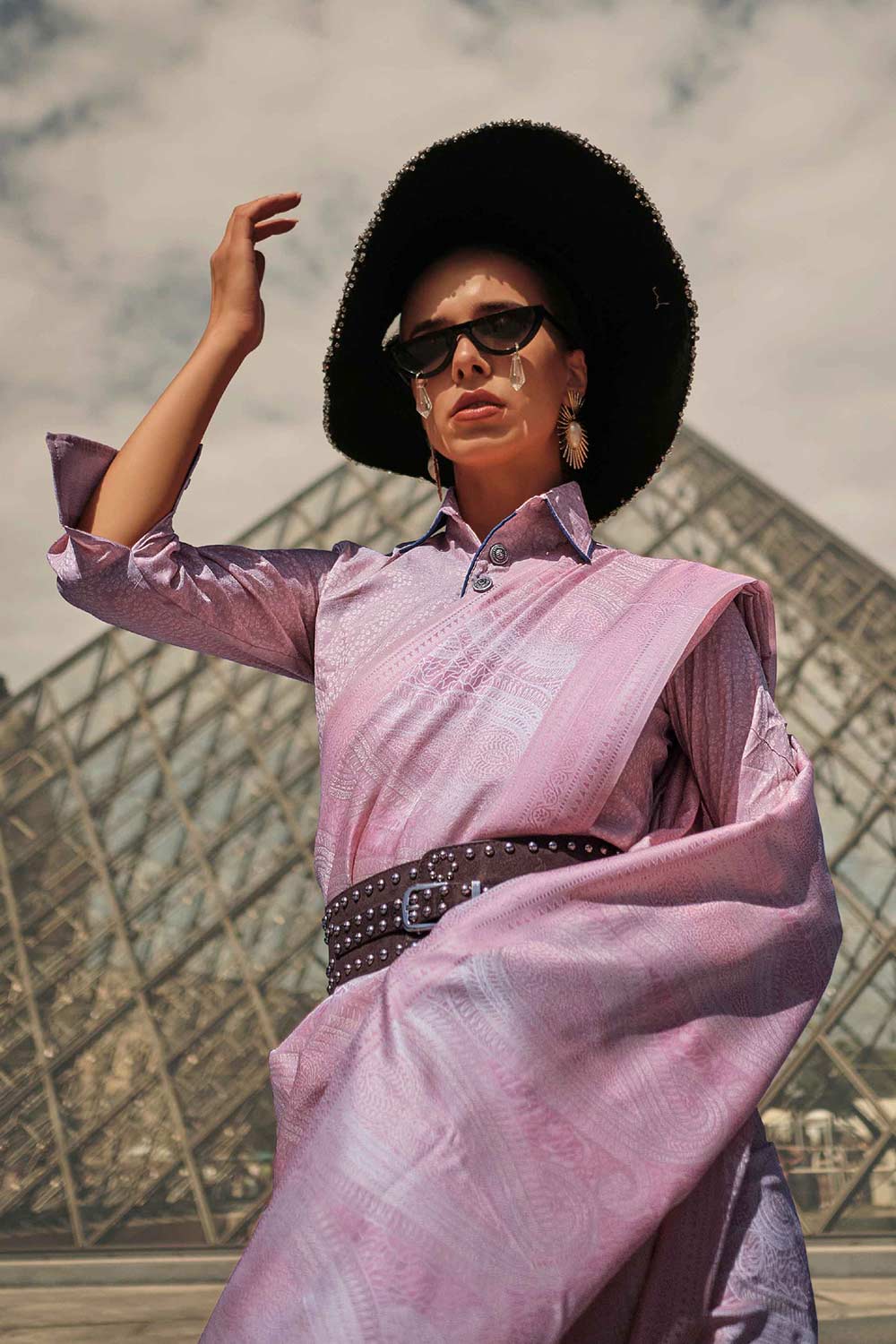 Shop Kaya Silk Lavender Block Print One Minute Saree at best offer at our  Store - One Minute Saree