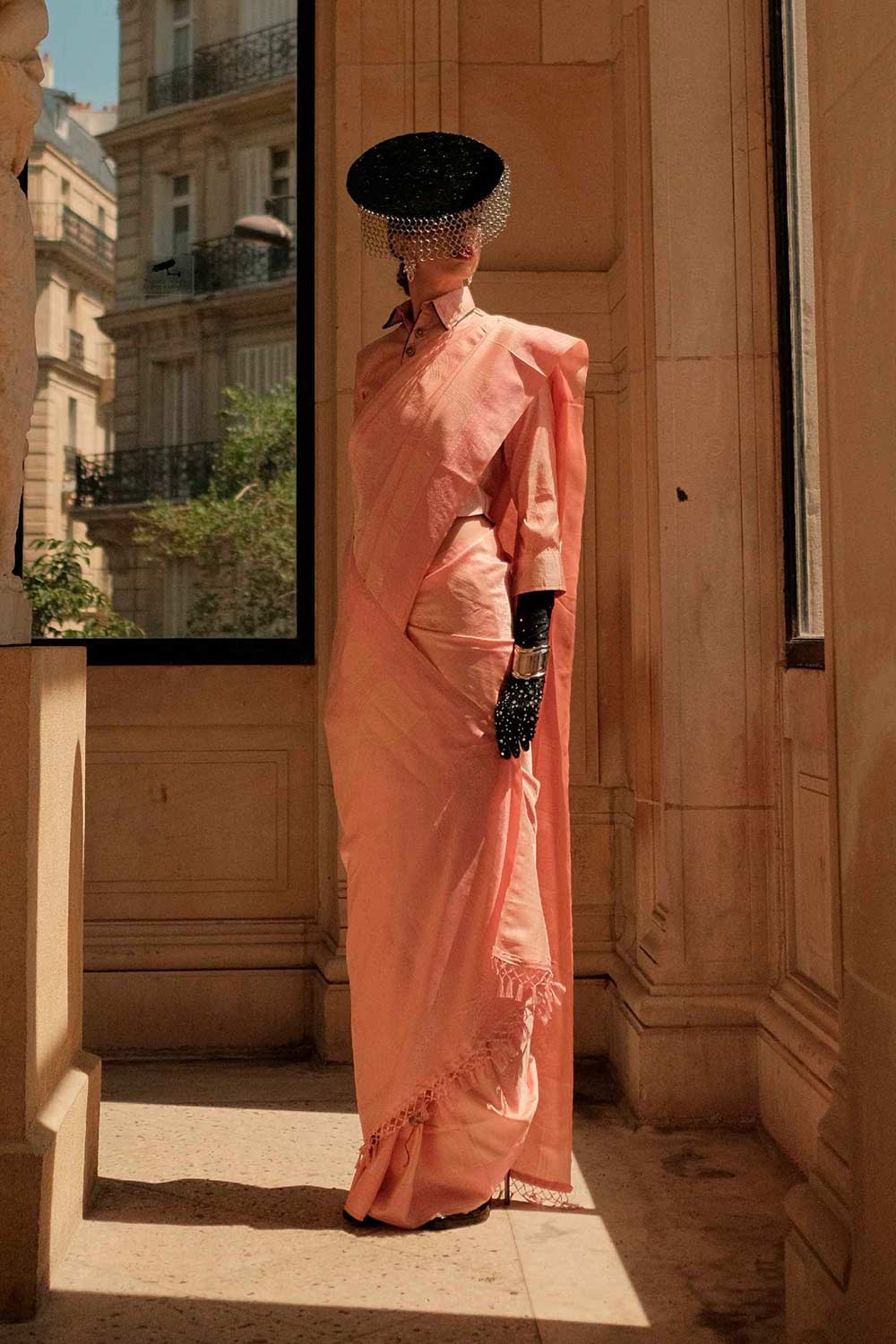 Buy Kaya Silk Pink Block Print One Minute Saree Online - One Minute Saree