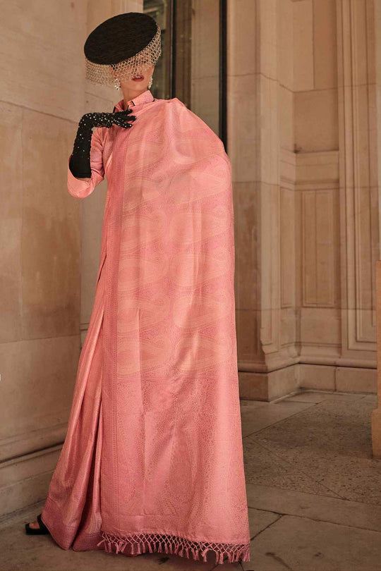 Buy Kaya Silk Pink Block Print One Minute Saree Online