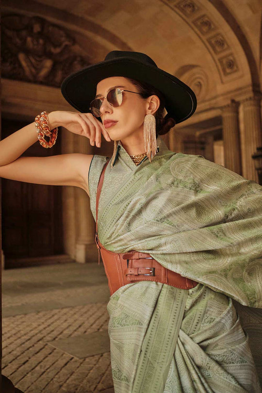 Shop Kaya Silk Green Block Print One Minute Saree at best offer at our  Store - One Minute Saree