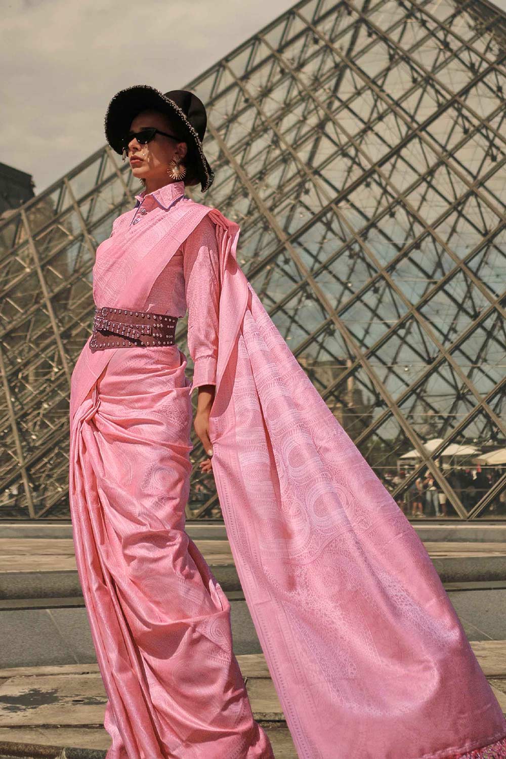 Shop Kaya Silk Pink Block Print One Minute Saree at best offer at our  Store - One Minute Saree