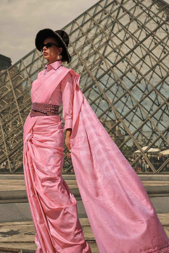 Shop Kaya Silk Pink Block Print One Minute Saree at best offer at our  Store - One Minute Saree