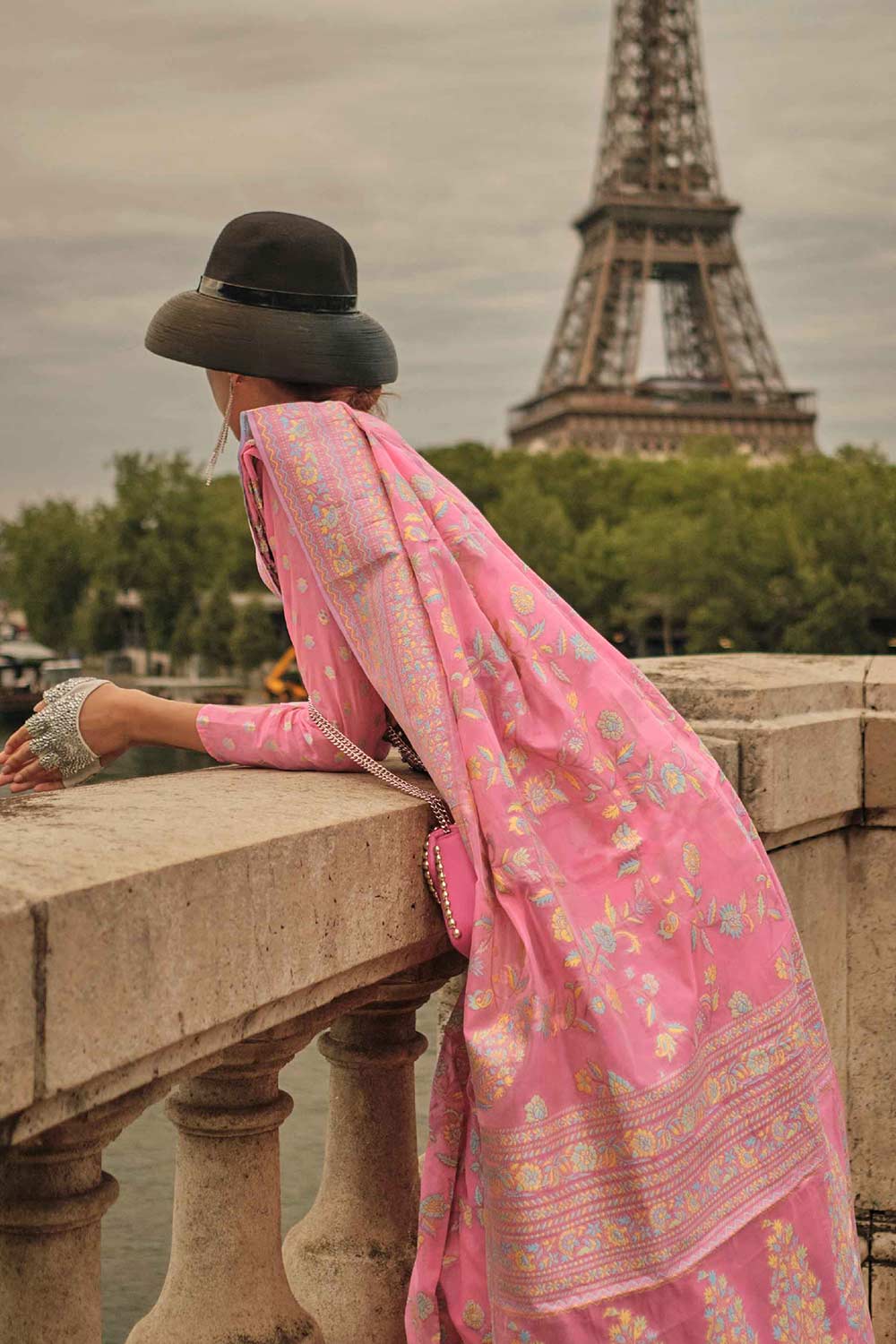 Shop Kyra Silk Pink Floral One Minute Saree at best offer at our  Store - One Minute Saree