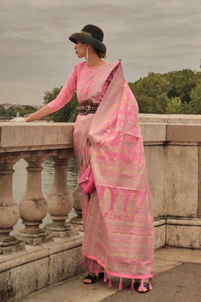 Buy Kyra Silk Pink Floral One Minute Saree Online - One Minute Saree