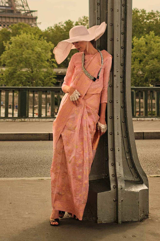 Shop Kyra Silk Pink Floral One Minute Saree at best offer at our  Store - One Minute Saree