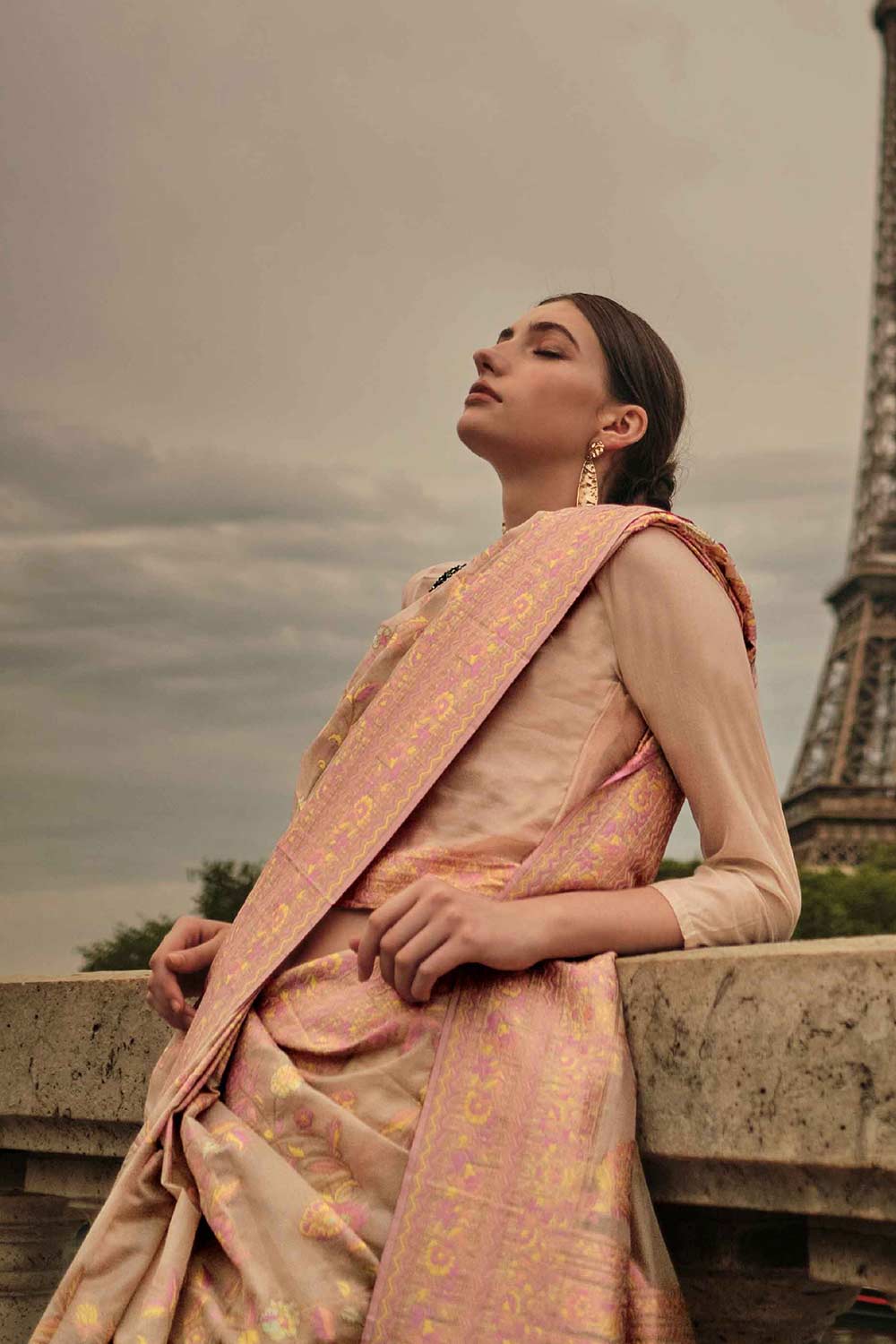 Shop Kyra Silk Orange Floral One Minute Saree at best offer at our  Store - One Minute Saree