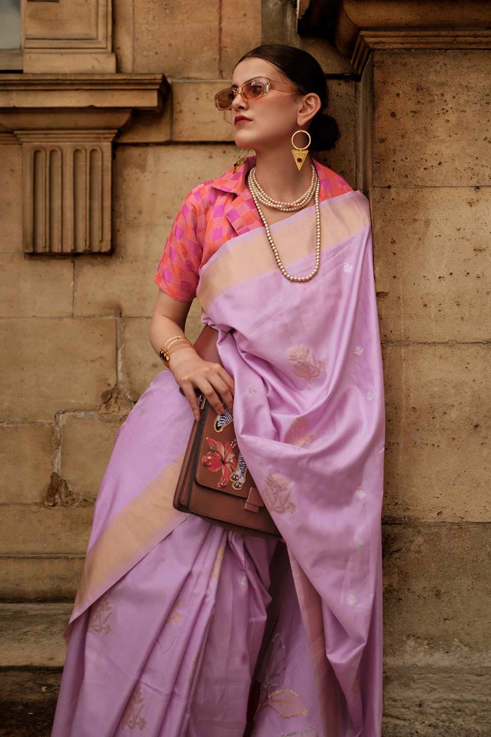 Shop Jules Silk Lavender Block Print One Minute Saree at best offer at our  Store - One Minute Saree