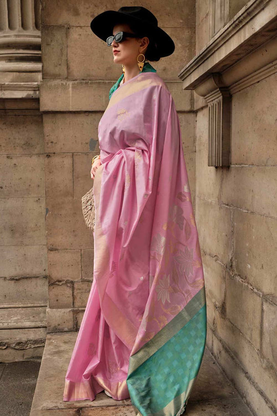 Buy Jules Silk Lavender Block Print One Minute Saree Online