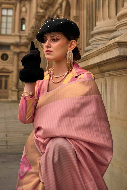 Shop Jules Silk Pink Block Print One Minute Saree at best offer at our  Store - One Minute Saree