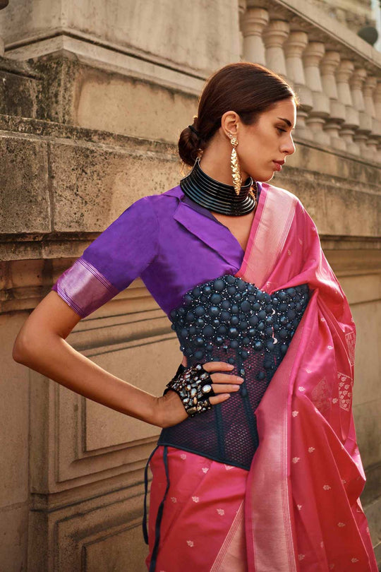 Buy Katrina Silk Red Block Print One Minute Saree Online - One Minute Saree