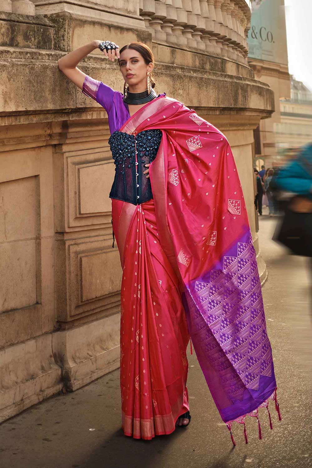 Shop Katrina Silk Red Block Print One Minute Saree at best offer at our  Store - One Minute Saree