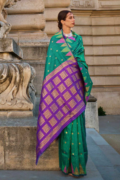 Shop Anjum Silk Green Block Print One Minute Saree at best offer at our  Store - One Minute Saree