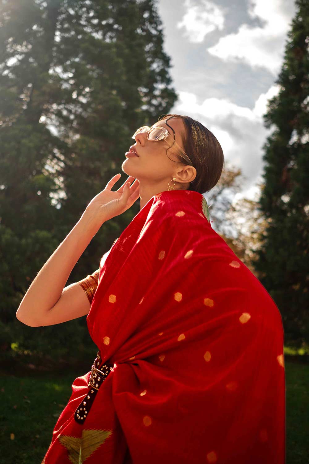 Shop Anjum Silk Red Block Print One Minute Saree at best offer at our  Store - One Minute Saree