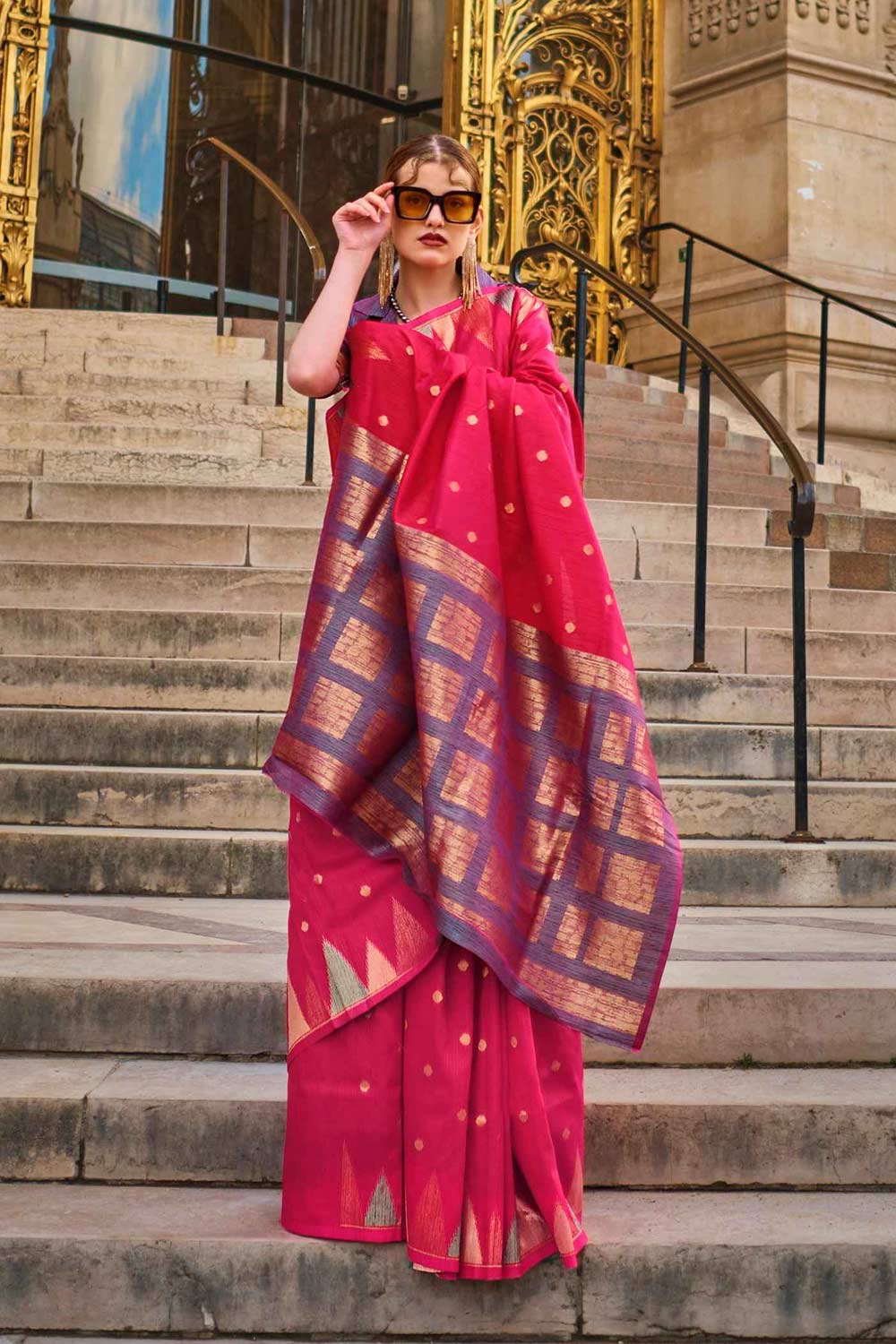 Shop Anjum Silk Rani Block Print One Minute Saree at best offer at our  Store - One Minute Saree