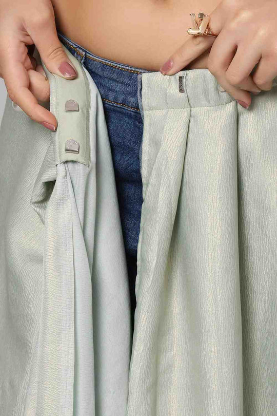 Buy Meera Sea Blue & Gold Shimmer Georgette One Minute Saree Online - Zoom In