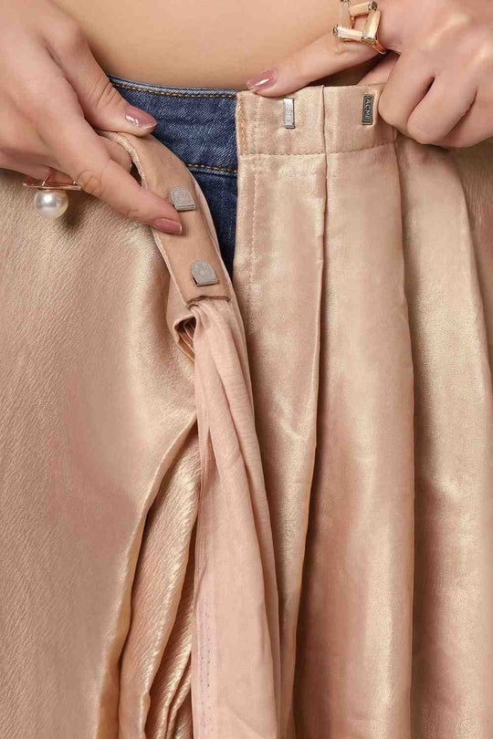 Buy Meera Peach & Gold Shimmer Georgette One Minute Saree Online - Zoom In