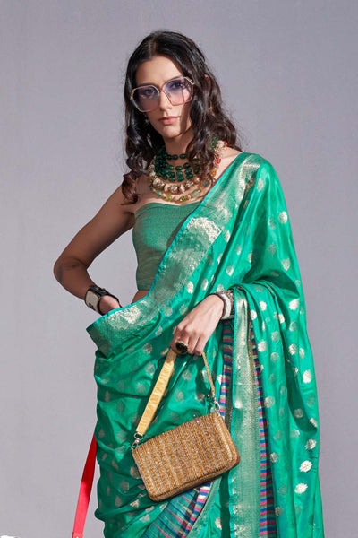 Shop Kesha Green Kanoi Silk Foil Print Floral One Minute Saree at best offer at our  Store - One Minute Saree