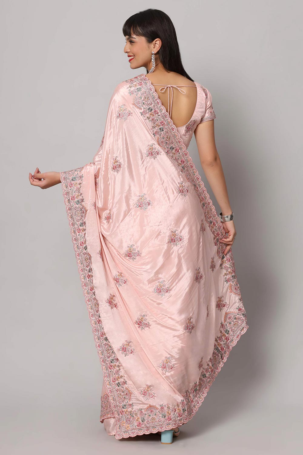 Shop Noor Pink Royal Embroidered Crepe One Minute Saree at best offer at our  Store - One Minute Saree