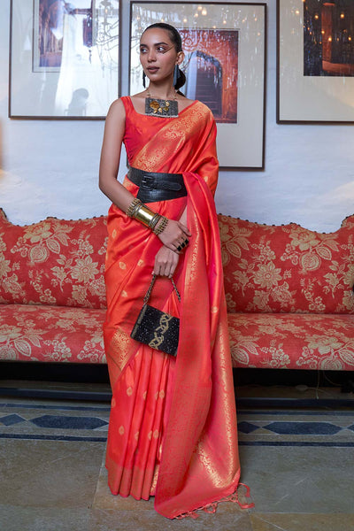Buy Kanyaatha Orange Moss Weave Art Silk Saree Online - One Minute Saree