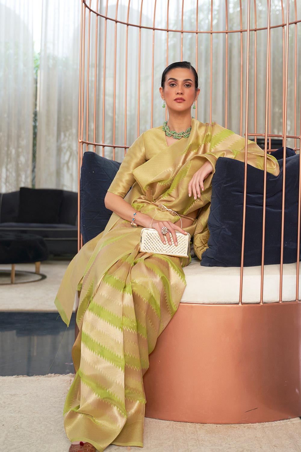 Shop Kelena Green Organza Lace Saree at best offer at our  Store - One Minute Saree