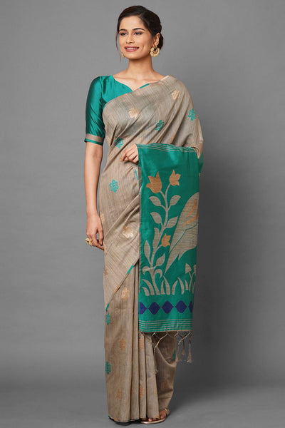 Buy Ruhi Beige Woven Silk Blend One Minute Saree Online - One Minute Saree