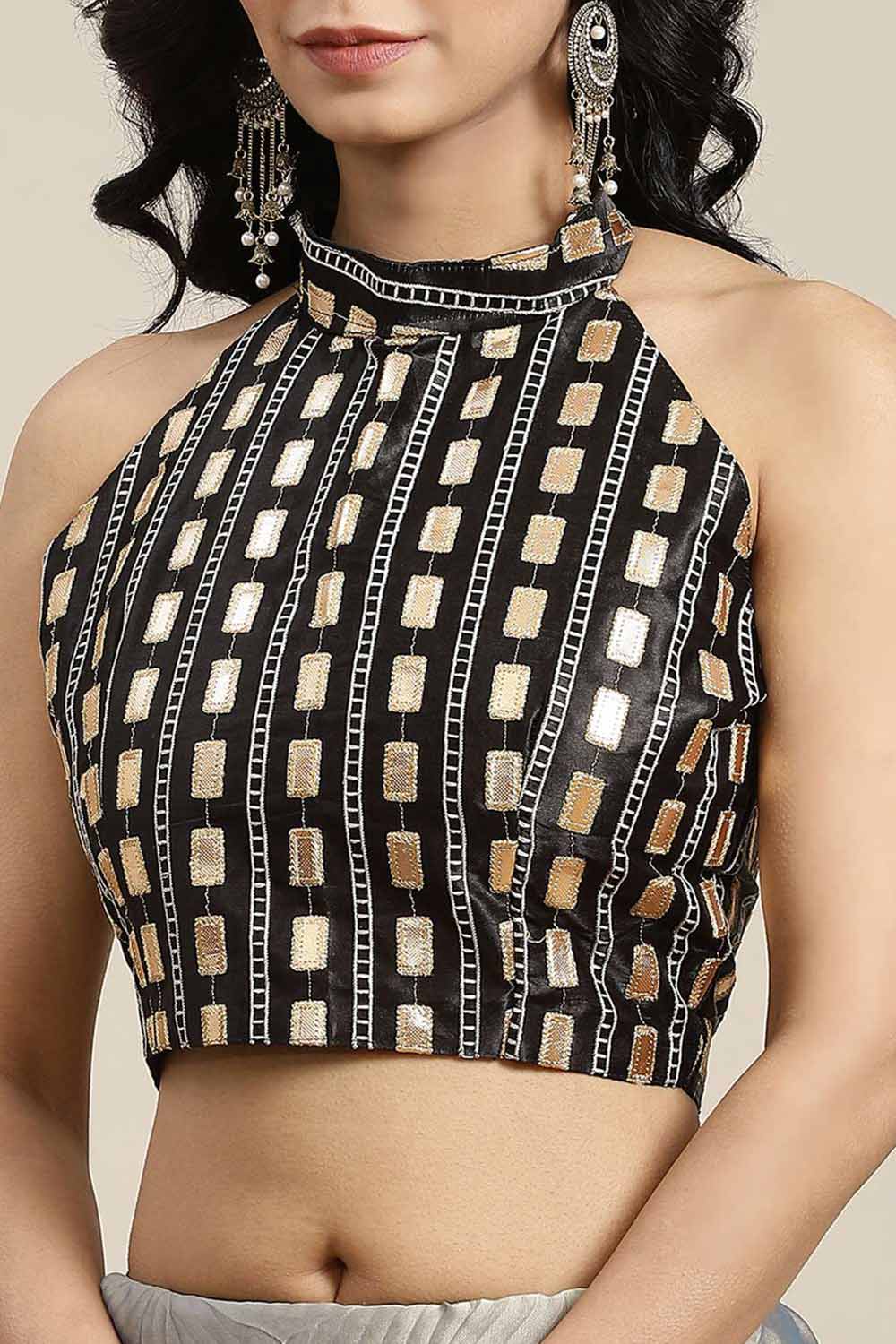 Buy Pia Grey Solid Georgette One Minute Saree Online - Back