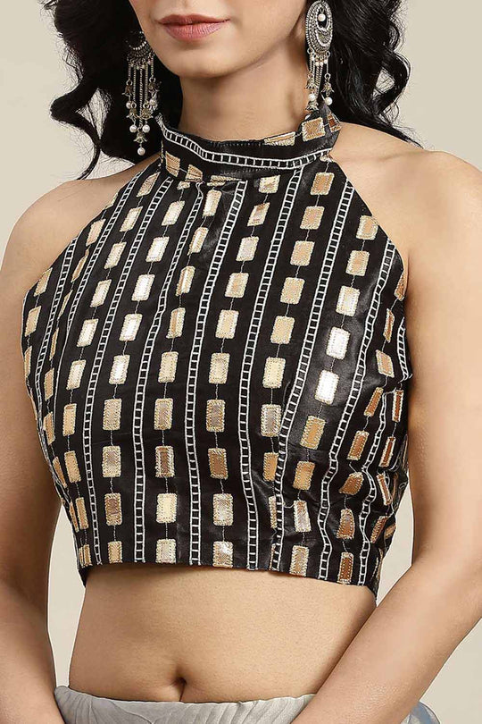 Buy Pia Grey Solid Georgette One Minute Saree Online - Back