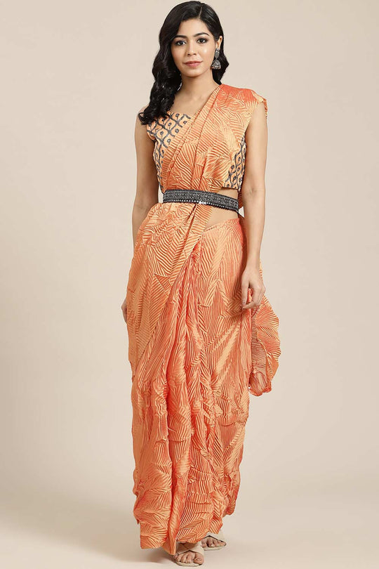 Buy Capriana Orange Georgette Pleated One Minute Saree Online - One Minute Saree