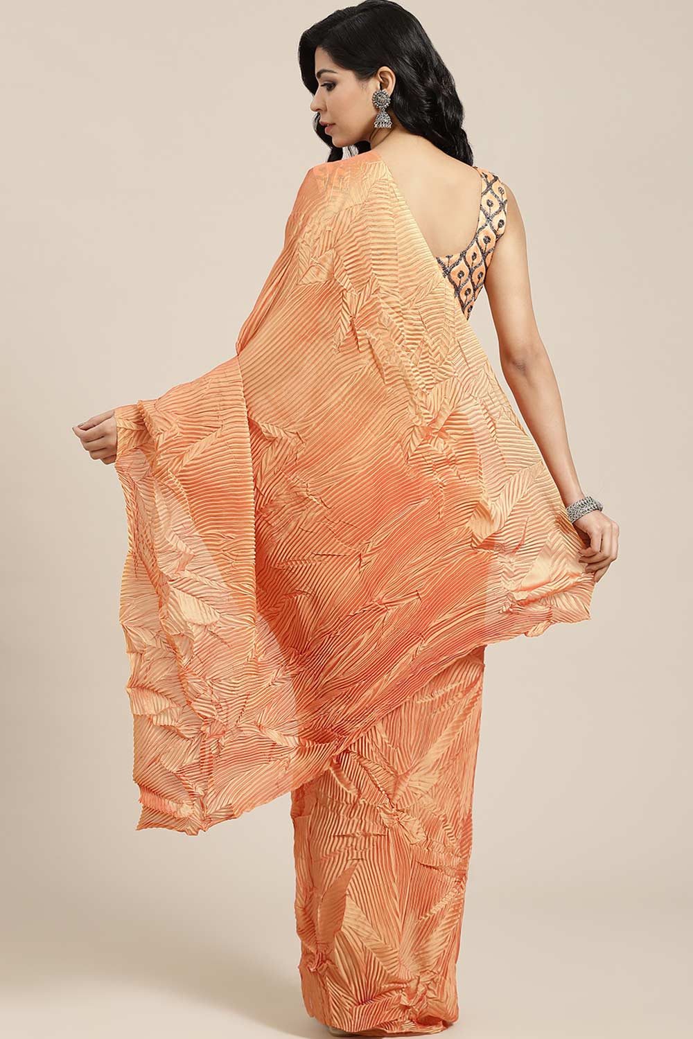 Shop Capriana Orange Georgette Pleated One Minute Saree at best offer at our  Store - One Minute Saree