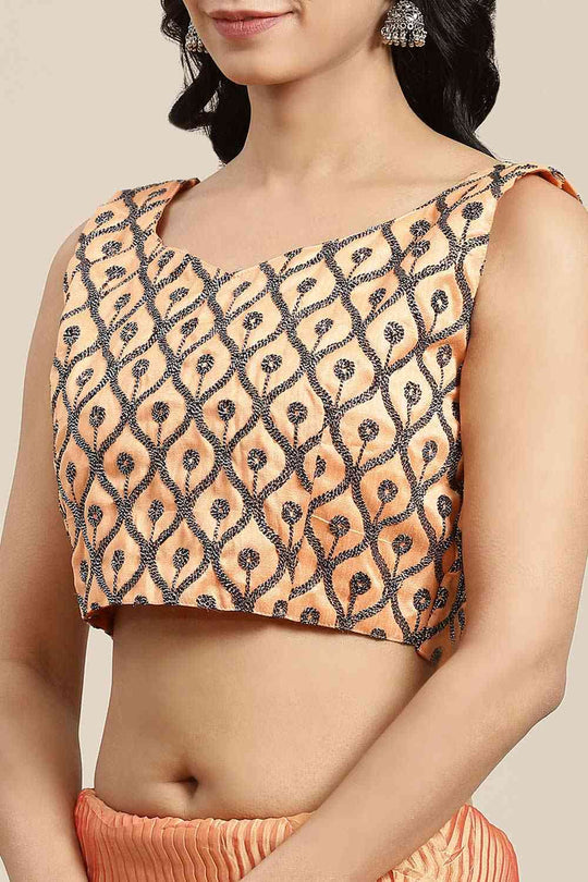 Buy Capriana Orange Georgette Pleated One Minute Saree Online - Back