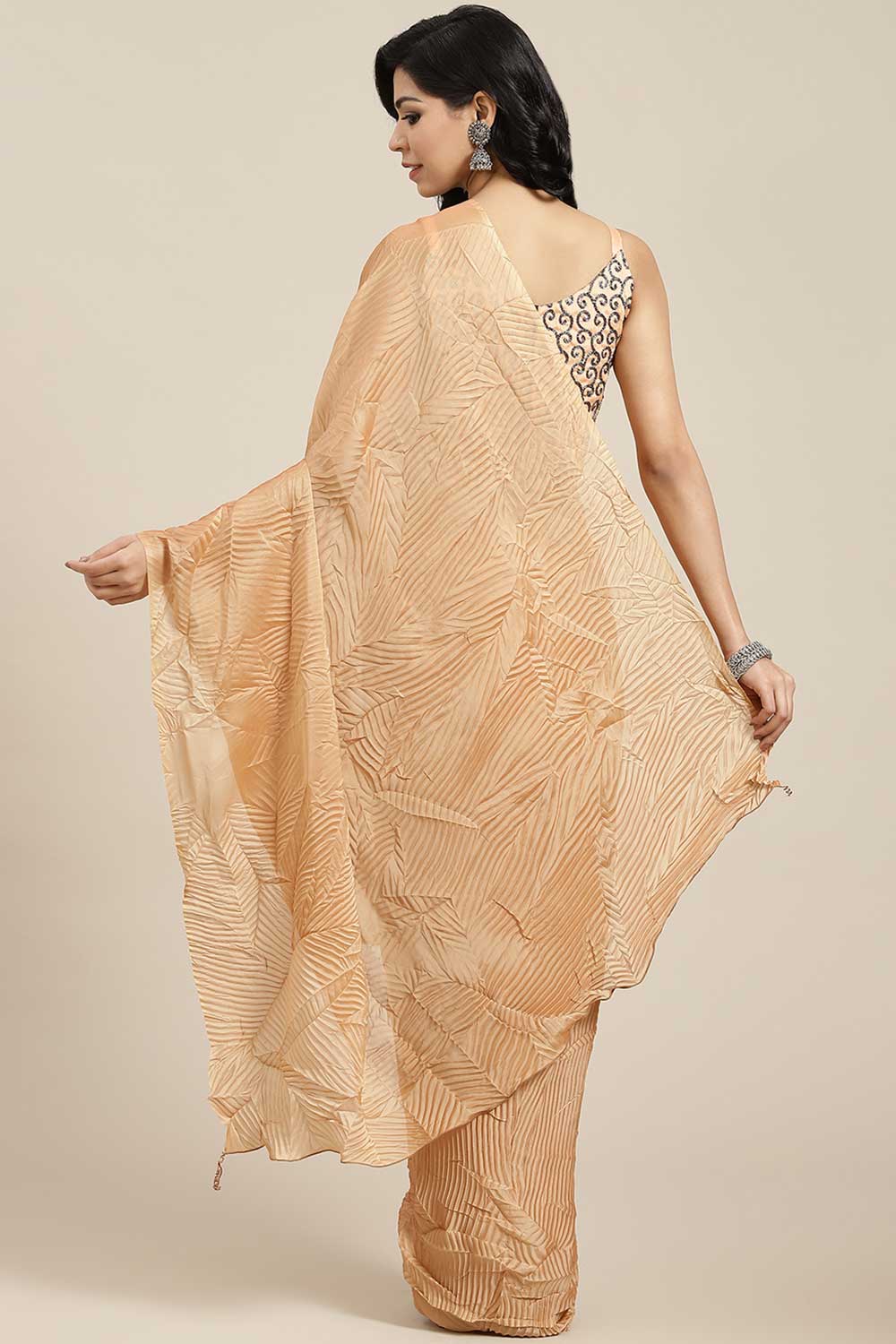 Shop Betty Cream Solid Georgette One Minute Saree at best offer at our  Store - One Minute Saree