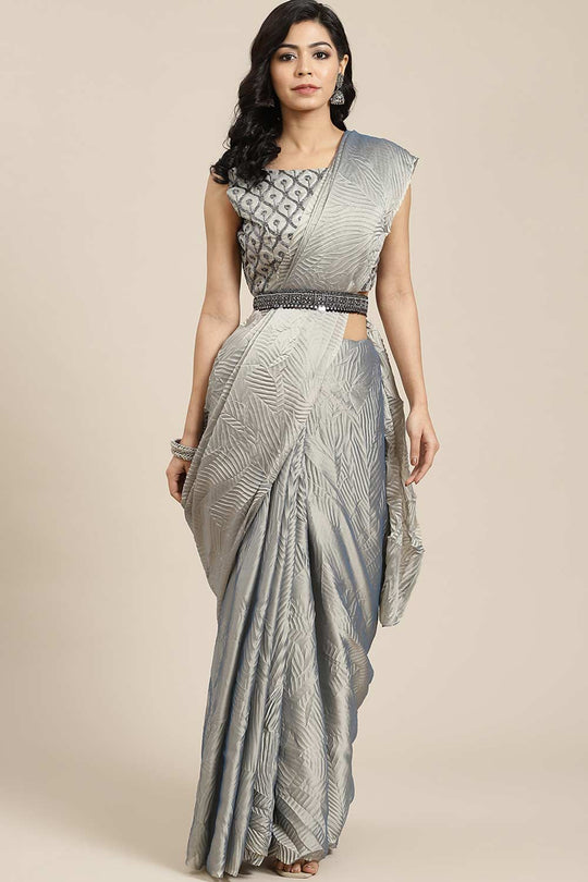 Buy Corine Grey Georgette One Minute Saree Online - One Minute Saree