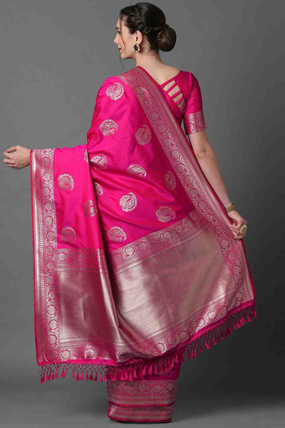 Shop Zeyna Pink Woven Art Silk One Minute Saree at best offer at our  Store - One Minute Saree
