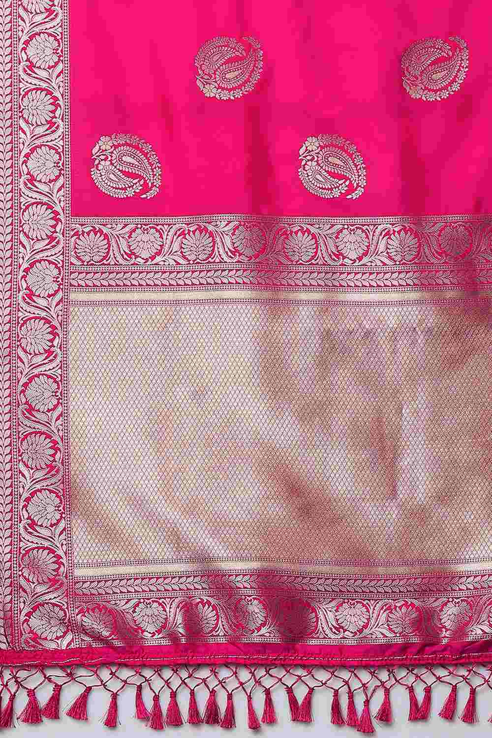 Buy Zeyna Pink Woven Art Silk One Minute Saree Online - Front