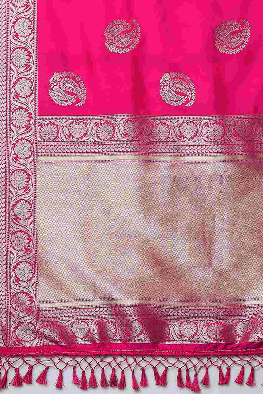 Buy Zeyna Pink Woven Art Silk One Minute Saree Online - Front