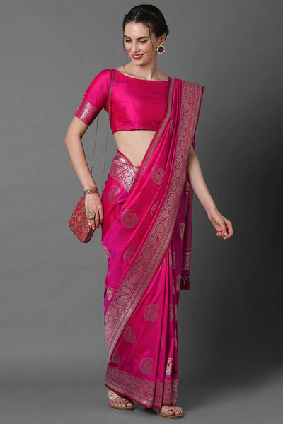 Buy Zeyna Pink Woven Art Silk One Minute Saree Online - One Minute Saree