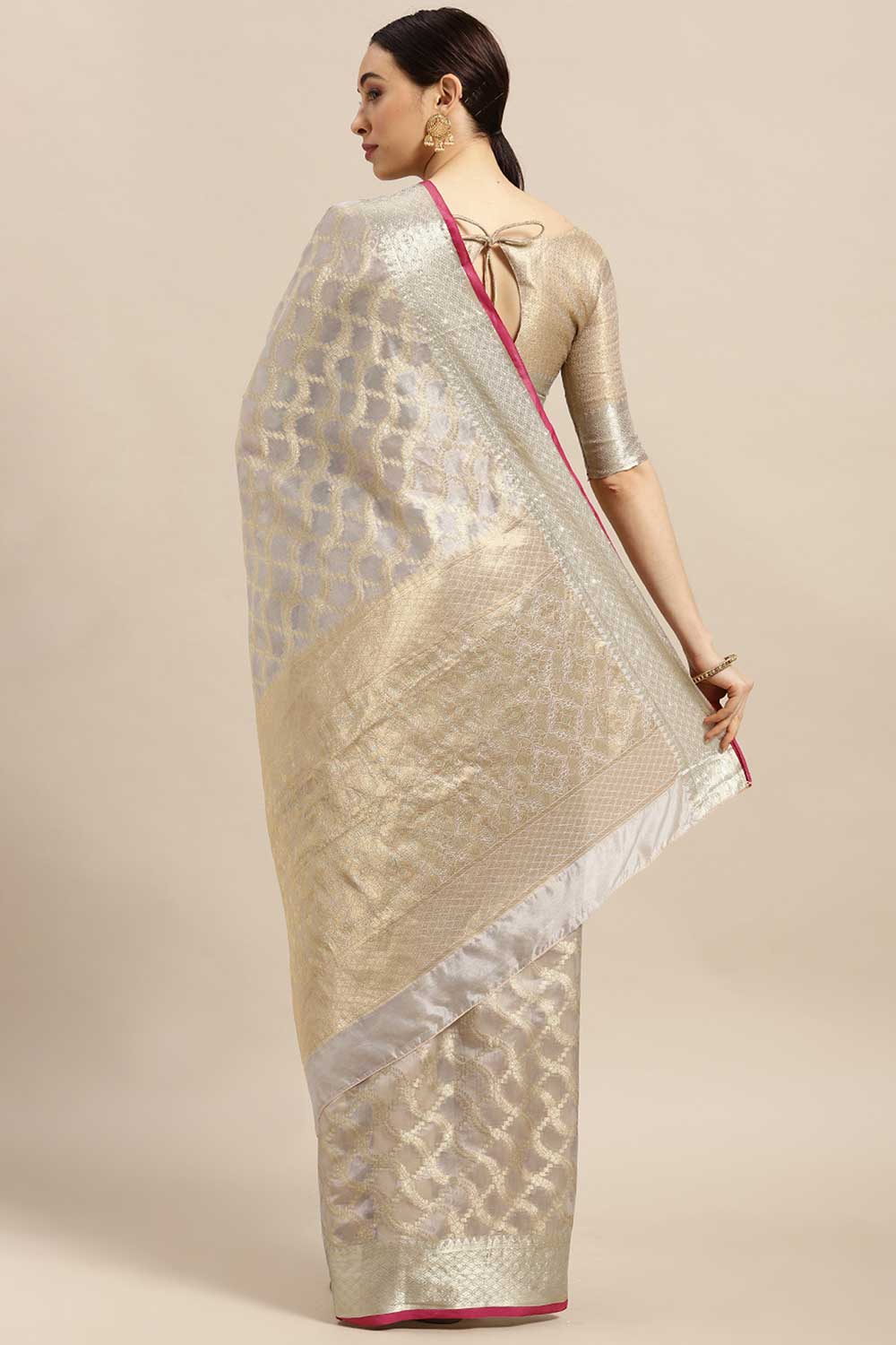 Shop Mishka Beige Banarasi Blended Silk One Minute Saree at best offer at our  Store - One Minute Saree