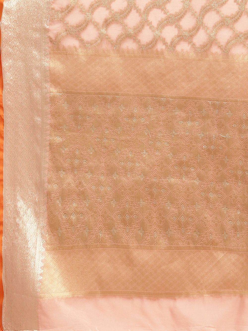 Buy Tatiana Orange Silk Blend Banarasi Floral One Minute Saree Online