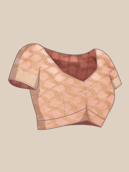 Buy Tatiana Orange Silk Blend Banarasi Floral One Minute Saree Online - Back