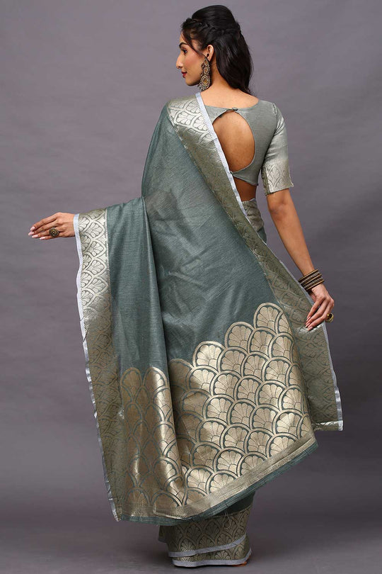 Shop Kelly Sea Green Floral Blended Linen One Minute Saree at best offer at our  Store - One Minute Saree