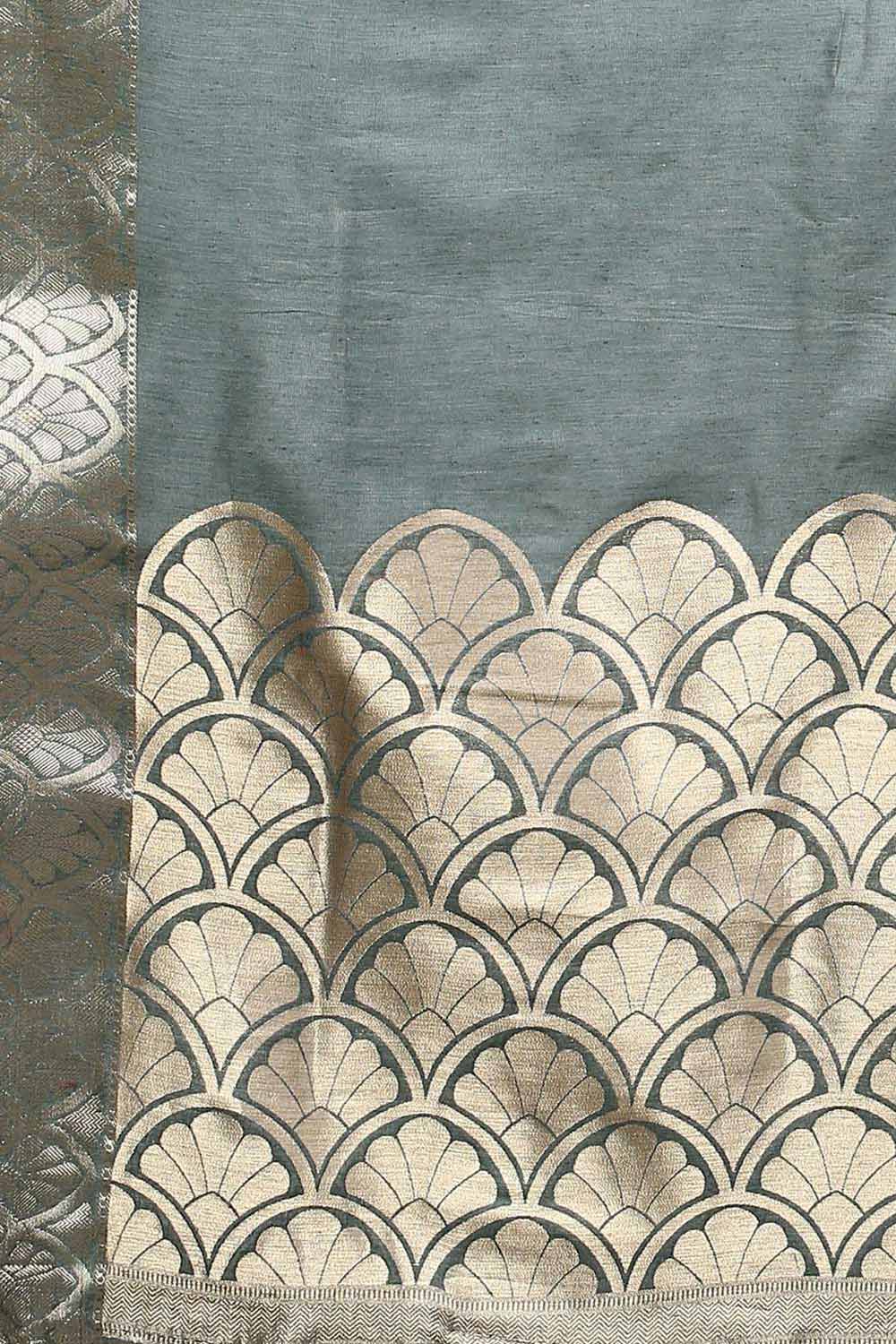 Buy Kelly Sea Green Floral Blended Linen One Minute Saree Online - Front