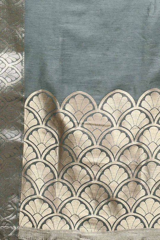 Buy Kelly Sea Green Floral Blended Linen One Minute Saree Online - Front