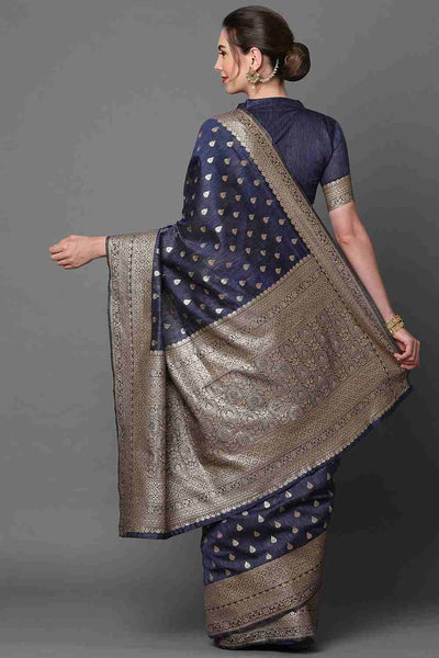 Shop Tiana Navy blue Woven Art Silk One Minute Saree at best offer at our  Store - One Minute Saree