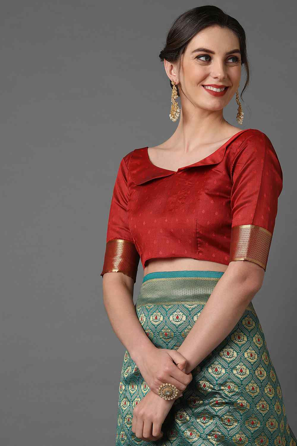 Buy Ashu Multi-Color Woven Art Silk One Minute Saree Online - Back