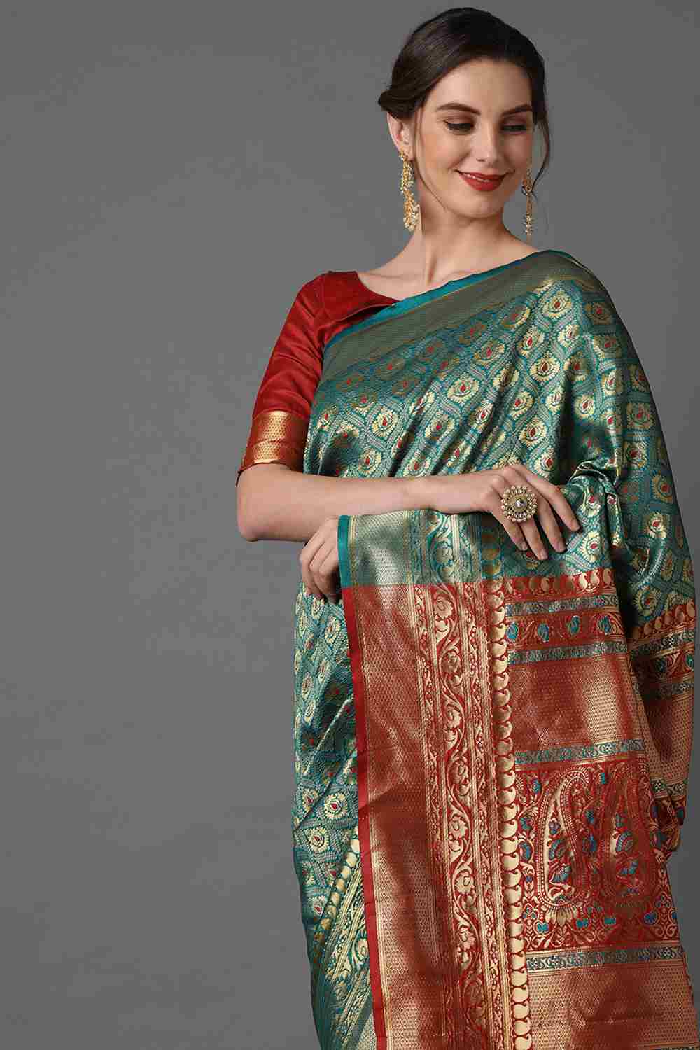 Buy Ashu Multi-Color Woven Art Silk One Minute Saree Online - Side